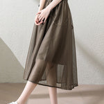 Casual Double Layer Mesh Stitch Trim Skirt - liwisi