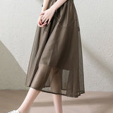 Casual Double Layer Mesh Stitch Trim Skirt - liwisi