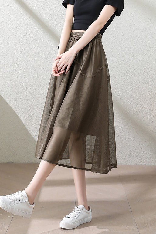 Casual Double Layer Mesh Stitch Trim Skirt - liwisi