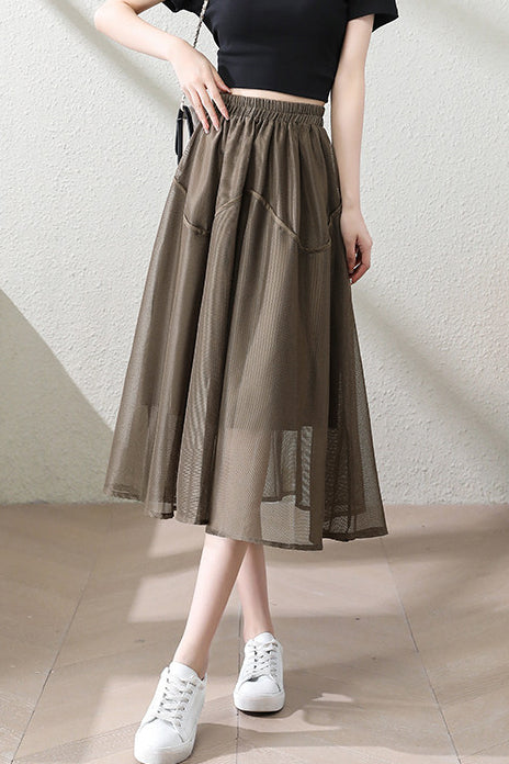 Casual Double Layer Mesh Stitch Trim Skirt - liwisi