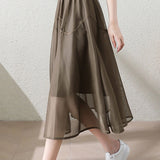 Casual Double Layer Mesh Stitch Trim Skirt - liwisi
