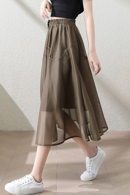 Casual Double Layer Mesh Stitch Trim Skirt - liwisi