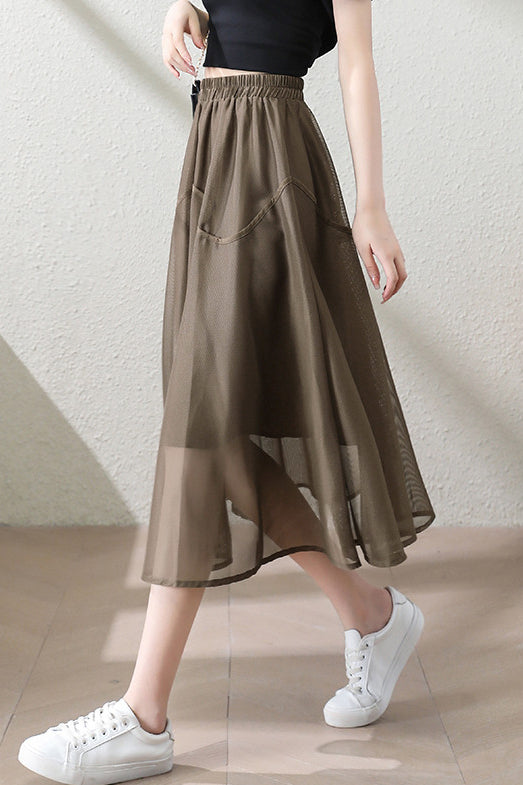 Casual Double Layer Mesh Stitch Trim Skirt - liwisi