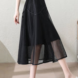 Casual Double Layer Mesh Stitch Trim Skirt - liwisi