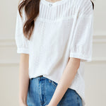 Casual Embroidery Pleated Short Sleeve Shirt - liwisi