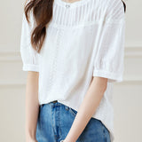 Casual Embroidery Pleated Short Sleeve Shirt - liwisi