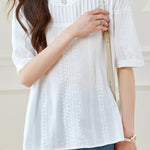 Casual Embroidery Pleated Short Sleeve Shirt - liwisi
