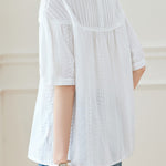 Casual Embroidery Pleated Short Sleeve Shirt - liwisi