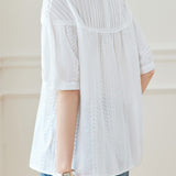 Casual Embroidery Pleated Short Sleeve Shirt - liwisi