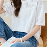 Casual Embroidery Pleated Short Sleeve Shirt - liwisi