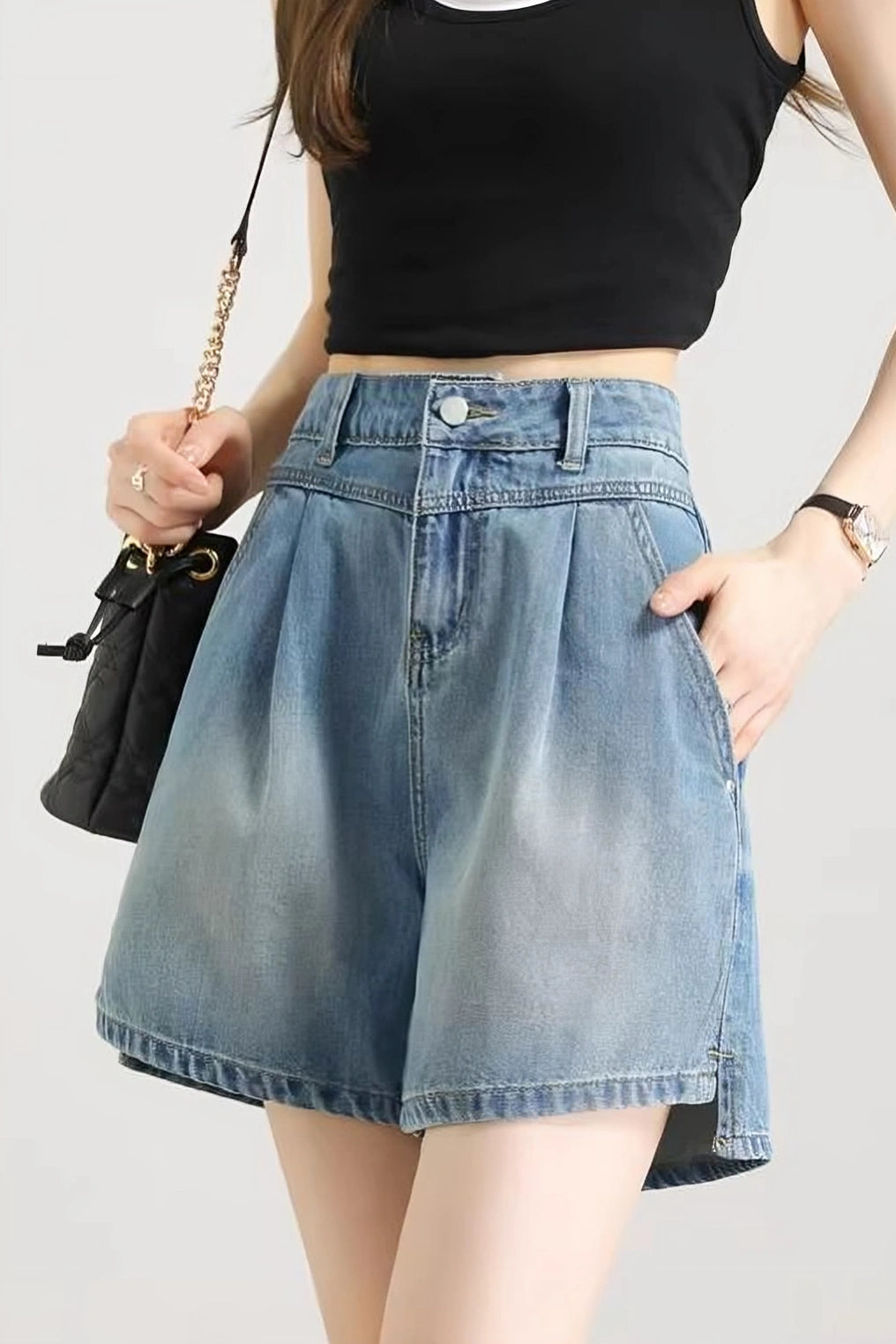 Casual High Slit Denim Shorts - liwisi