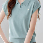 Casual Lapel Short Sleeve Knitted Top - liwisi