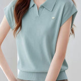 Casual Lapel Short Sleeve Knitted Top - liwisi