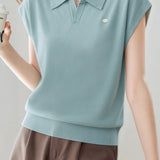 Casual Lapel Short Sleeve Knitted Top - liwisi
