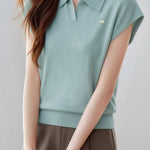 Casual Lapel Short Sleeve Knitted Top - liwisi