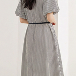 Casual V-Neck Puff Sleeve Striped Dress - liwisi