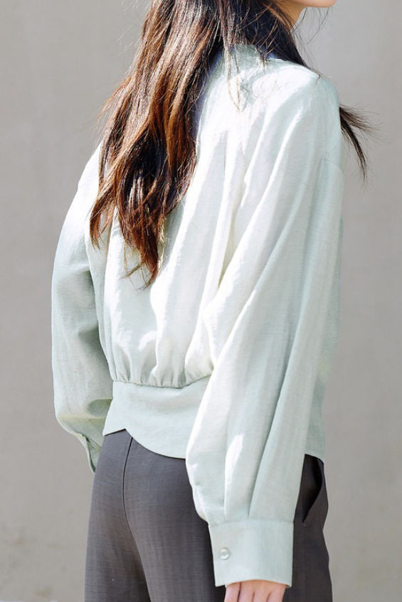 Casual Waist Cinched Ruched Texture Shirt - liwisi