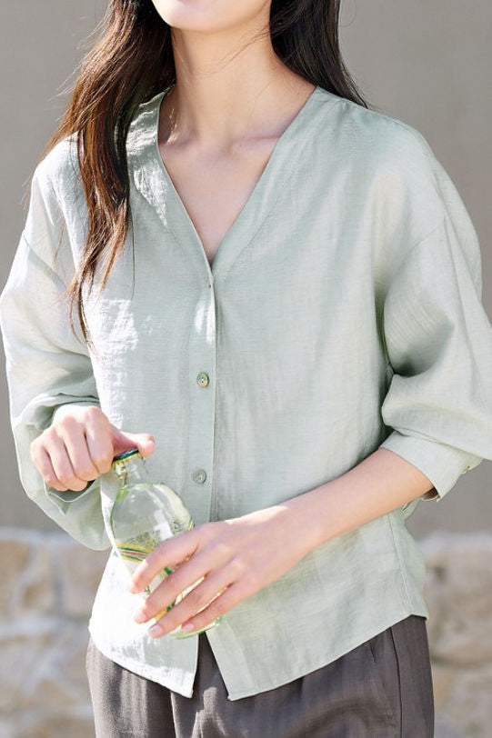 Casual Waist Cinched Ruched Texture Shirt - liwisi