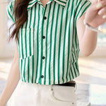 Casual Flutter Sleeve Striped Shirt - liwisi