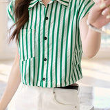Casual Flutter Sleeve Striped Shirt - liwisi