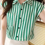 Casual Flutter Sleeve Striped Shirt - liwisi