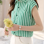 Casual Flutter Sleeve Striped Shirt - liwisi