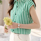 Casual Flutter Sleeve Striped Shirt - liwisi