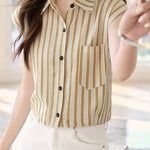 Casual Flutter Sleeve Striped Shirt - liwisi