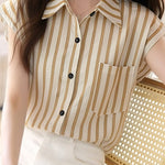 Casual Flutter Sleeve Striped Shirt - liwisi