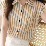 Casual Flutter Sleeve Striped Shirt - liwisi