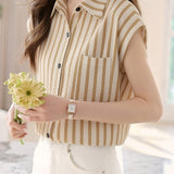 Casual Flutter Sleeve Striped Shirt - liwisi