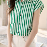 Casual Flutter Sleeve Striped Shirt - liwisi