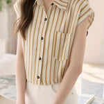 Casual Flutter Sleeve Striped Shirt - liwisi