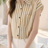 Casual Flutter Sleeve Striped Shirt - liwisi