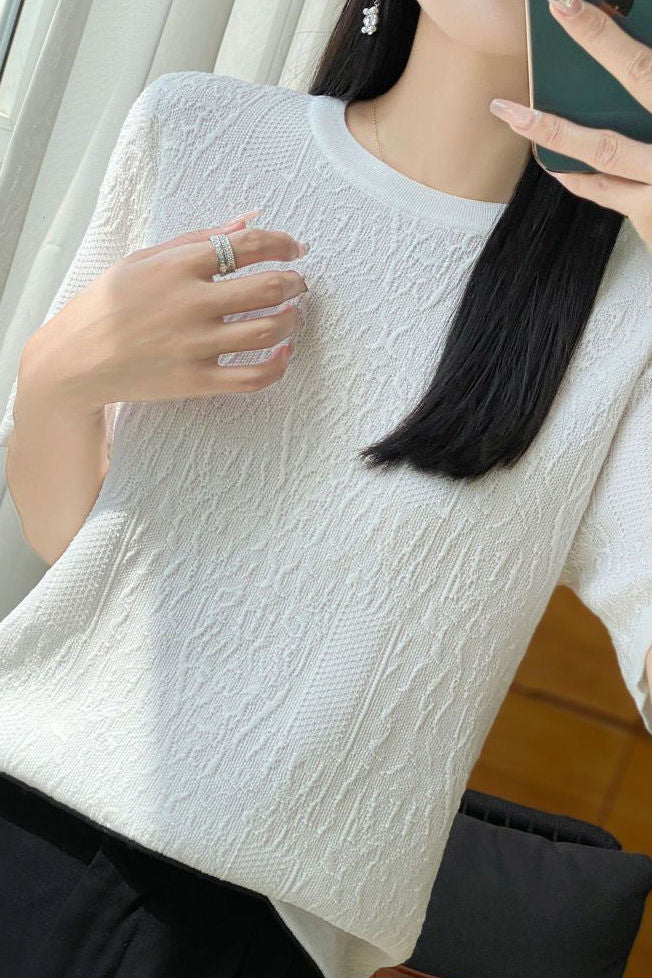 Casual Relief Jacquard Knit Top - liwisi