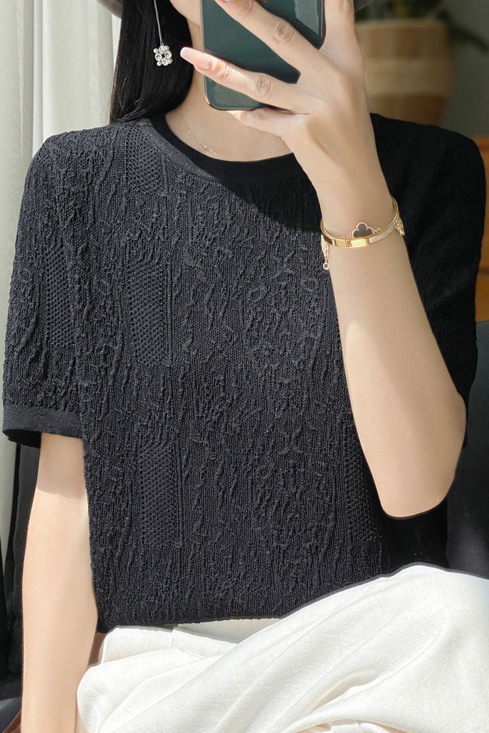 Casual Relief Jacquard Knit Top - liwisi