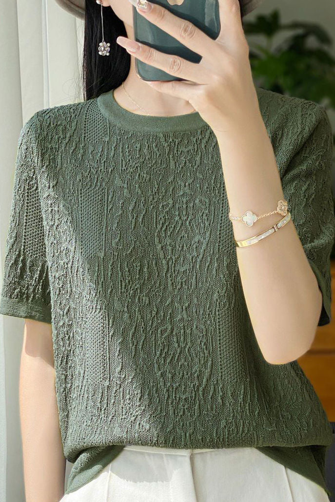 Casual Relief Jacquard Knit Top - liwisi