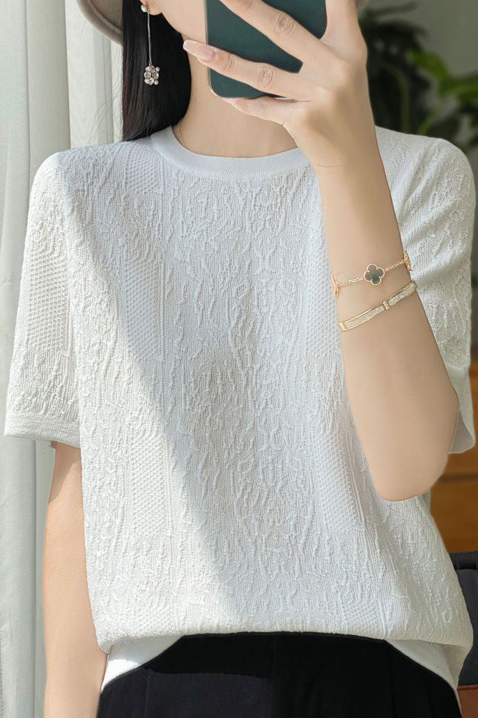 Casual Relief Jacquard Knit Top - liwisi