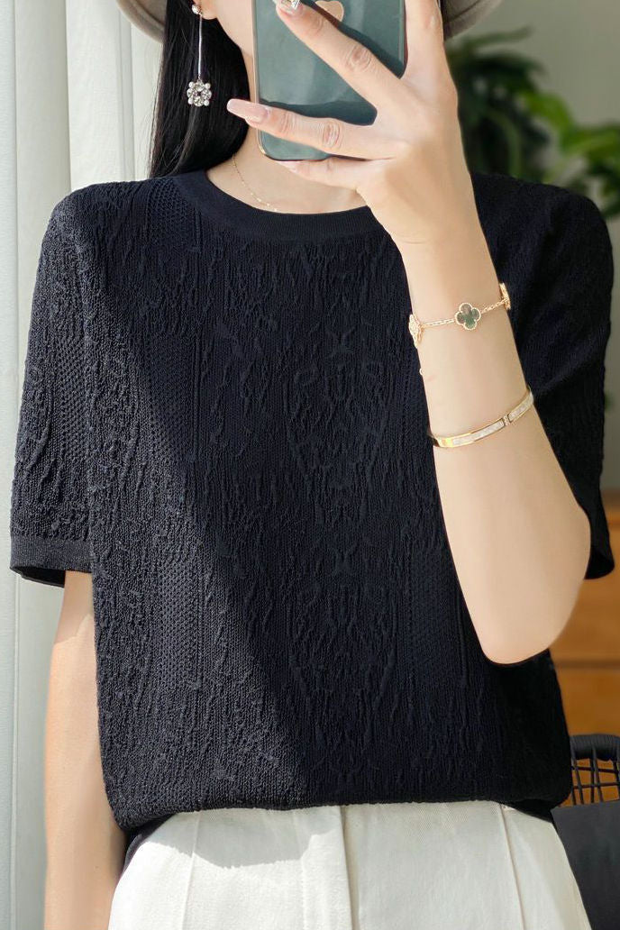 Casual Relief Jacquard Knit Top - liwisi