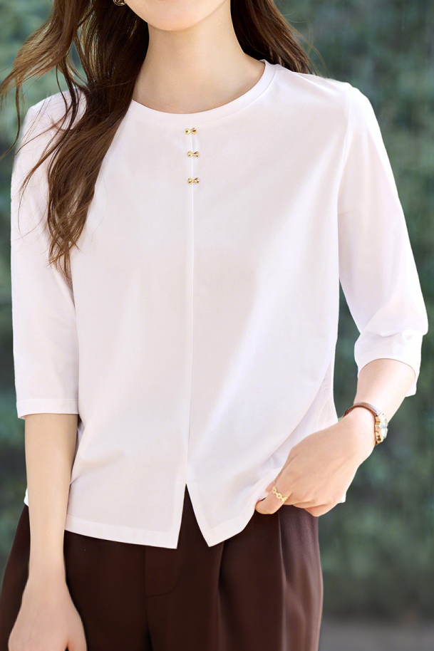 Casual Bow Three-Quarter Sleeve T-Shirt - liwisi
