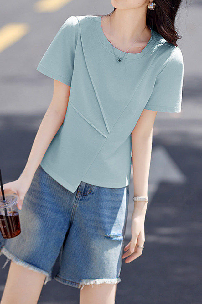 Commute Asymmetric Patchwork T-Shirt - liwisi