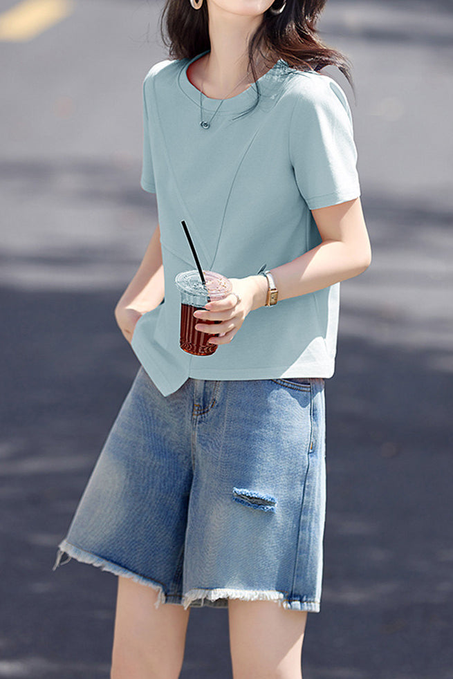 Commute Asymmetric Patchwork T-Shirt - liwisi