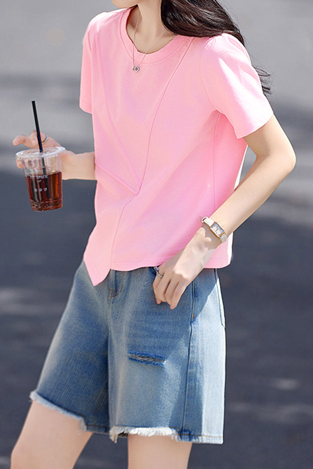 Commute Asymmetric Patchwork T-Shirt - liwisi