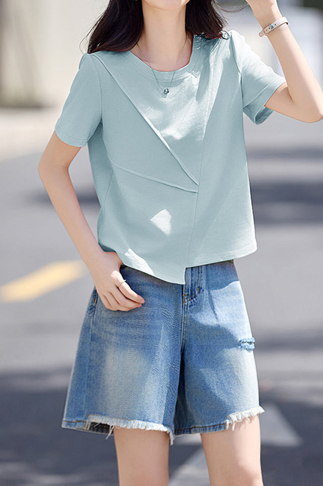 Commute Asymmetric Patchwork T-Shirt - liwisi