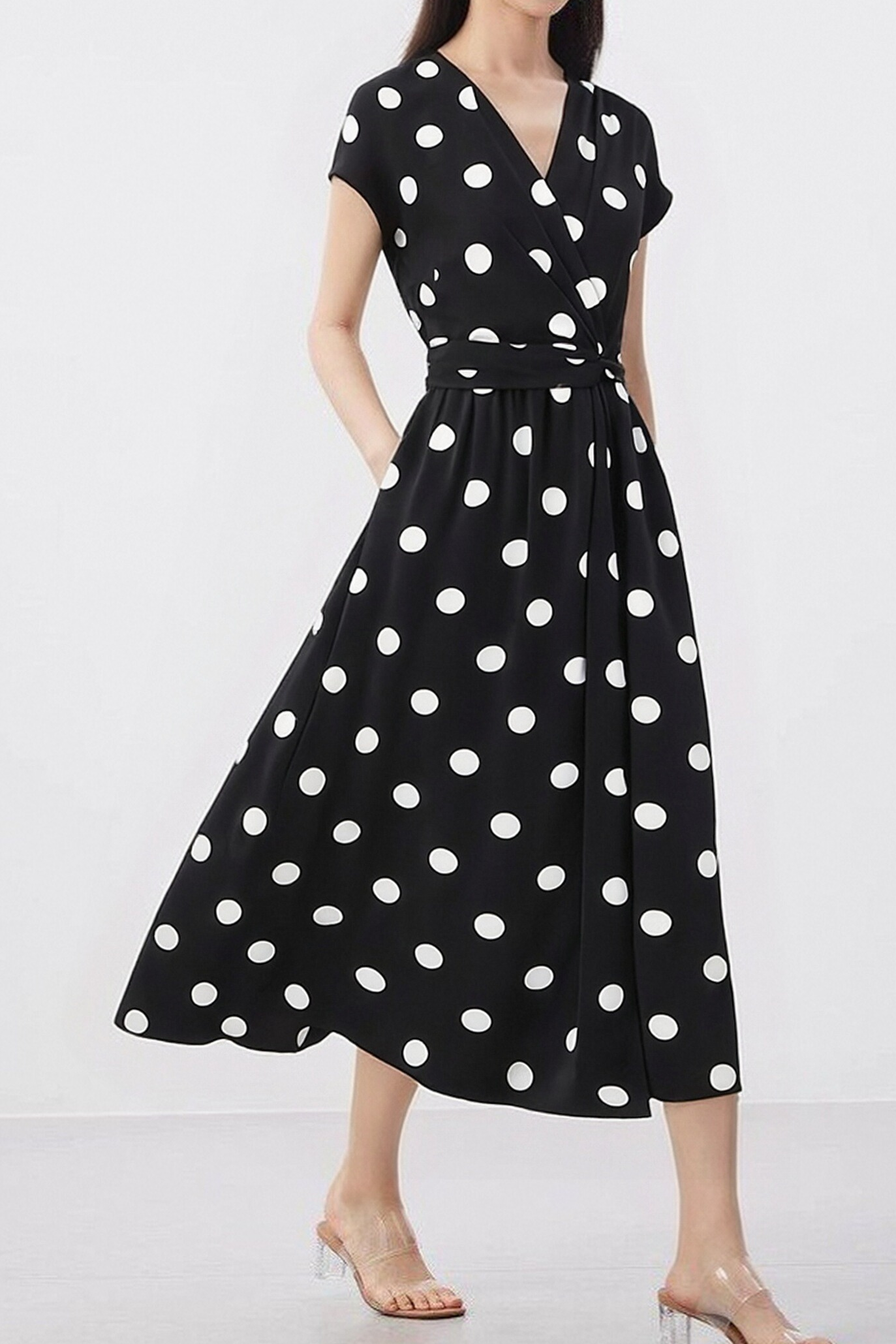 Retro Polka Dot Twist Waist Maxi Dress - liwisi