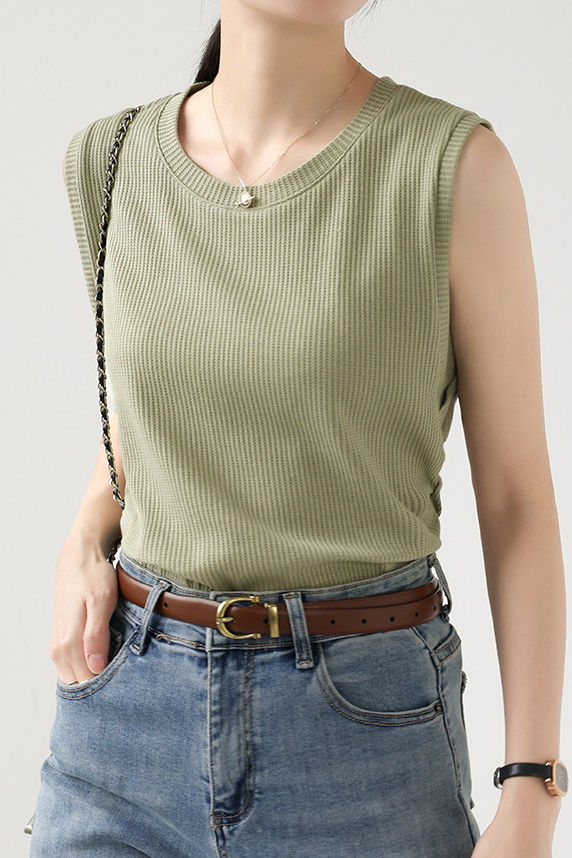 Casual Waffle Fake Two-Piece Knitted Vest - liwisi