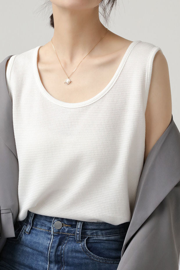 Casual Waffle Fake Two-Piece Knitted Vest - liwisi