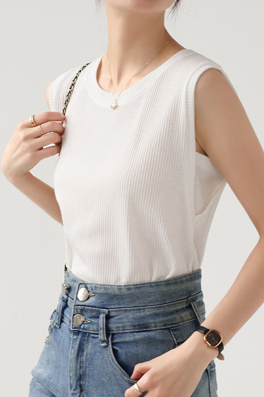 Casual Waffle Fake Two-Piece Knitted Vest - liwisi