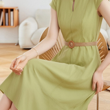 Retro Denim Pleated Short Sleeve Dress - liwisi