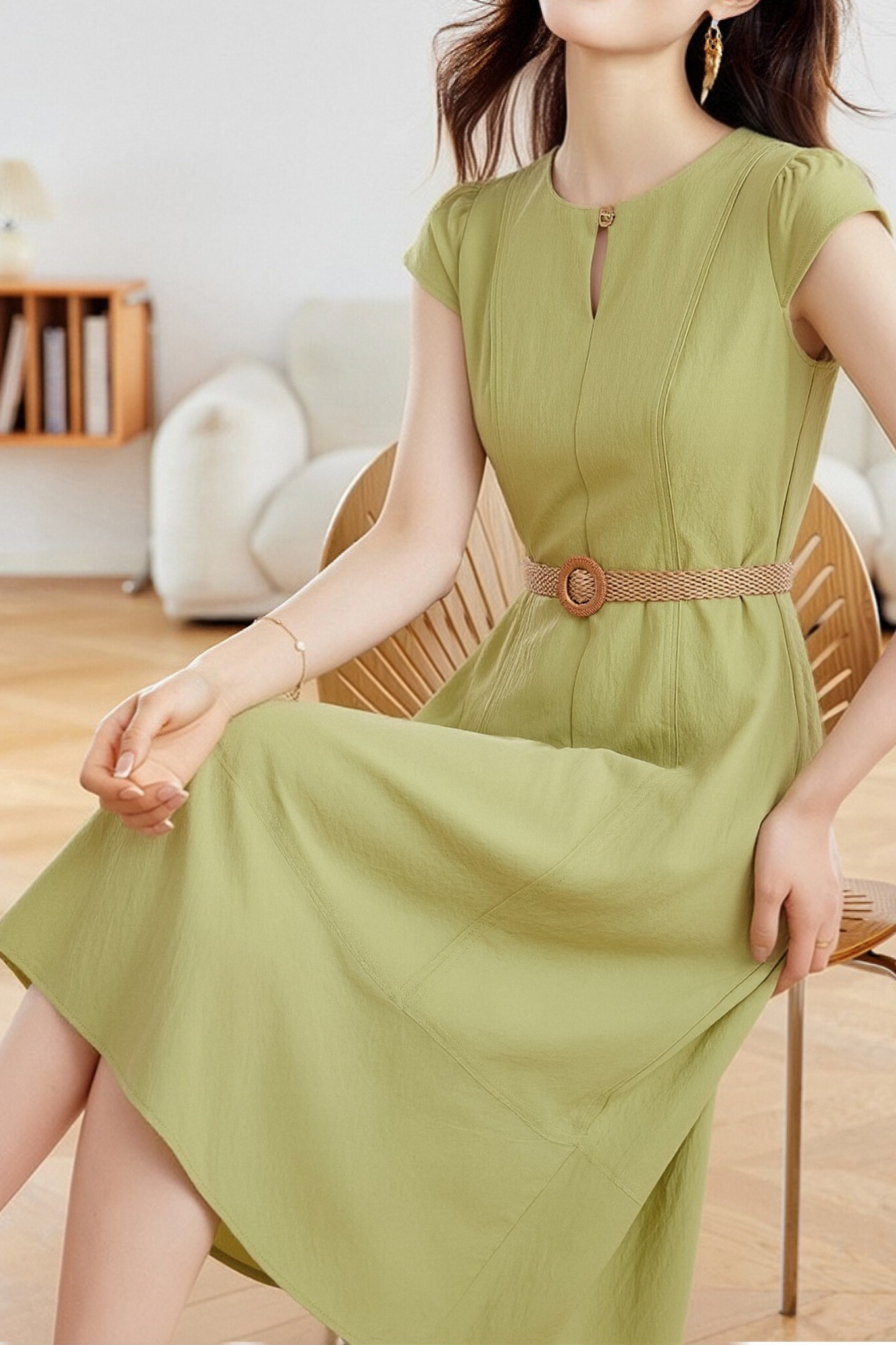 Retro Denim Pleated Short Sleeve Dress - liwisi